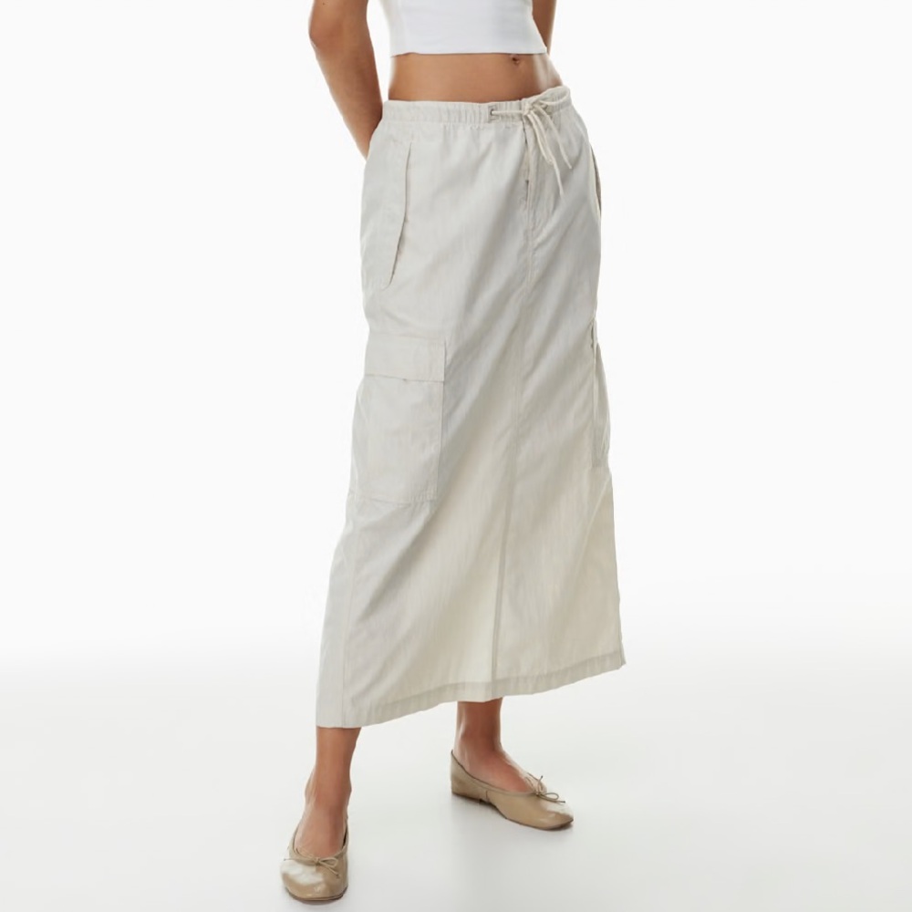 NWT Aritzia TNA Squad Cargo Midi Skirt Cotton Nylon Matte Pearl Cream XL